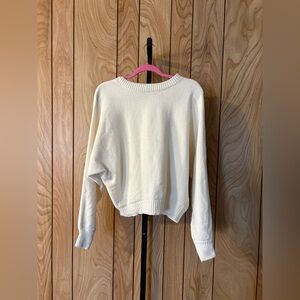 Cream Textured Waist-Length Knit Sweater